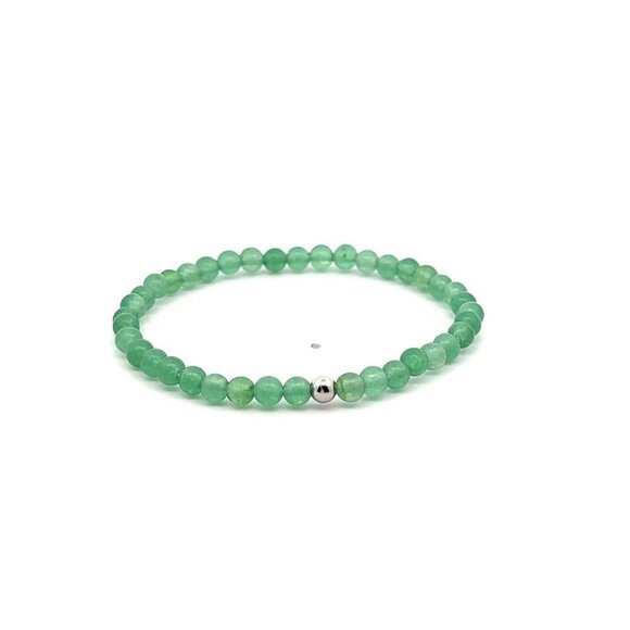 RAFANTHIA Jewelry - Natural Aventurine Gemstones Mini 4mm 18K White Gold Charm Round Bead